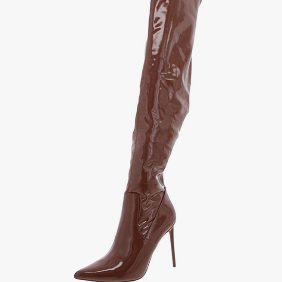 Steve Madden Shoes - Steve Madden Viktory Cognac Pat Leather Over The Knee Stiletto Boots NWOT 7.5